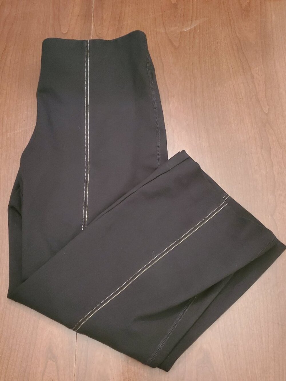 Anthropologie The Essential Crop Flare Pants Black Contrast Stitch Size Large L